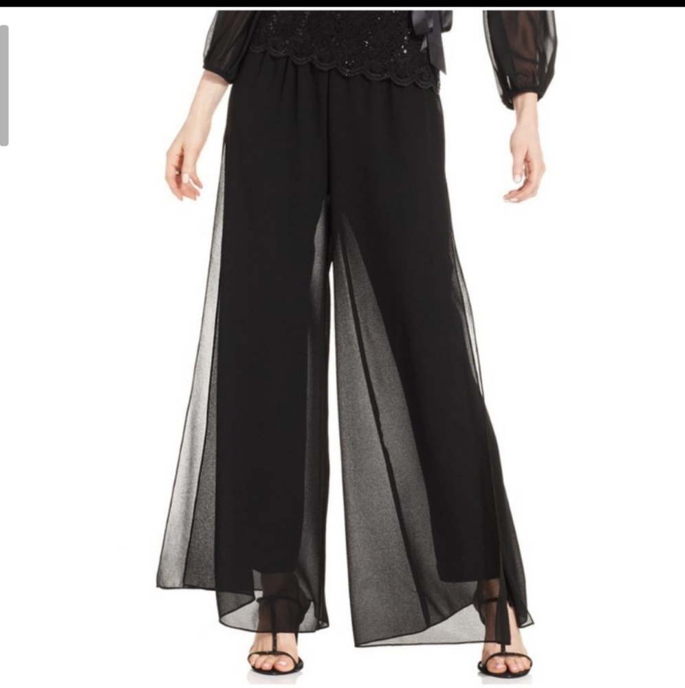 R & K Evening Black Wide Leg Fly Away Chiffon Pants Sz 12